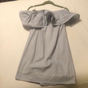 Blue Seersucker Line + Dot Dress, Size S